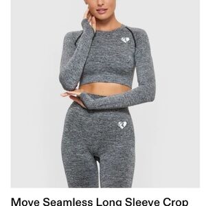 Gray Long Sleeve Crop Top and Leggings Set